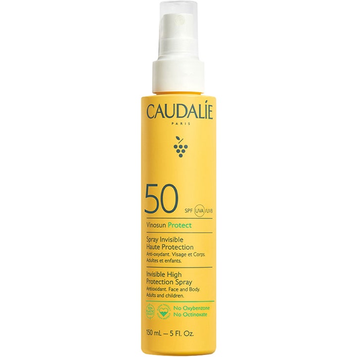 Caudalie Vinosun Protect 150 ml ansikts och kropps solskydd spray med antioxidanter i gul flaska