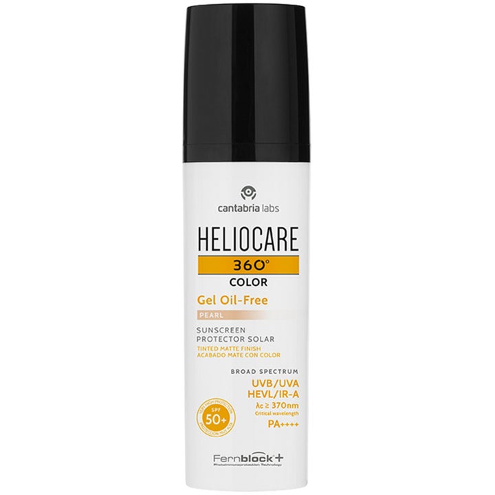 Heliocare 360 Color Gel Oil-Free Pearl 50 ml färgat solskydd ansikte spf 50 i vit flaska med svart lock