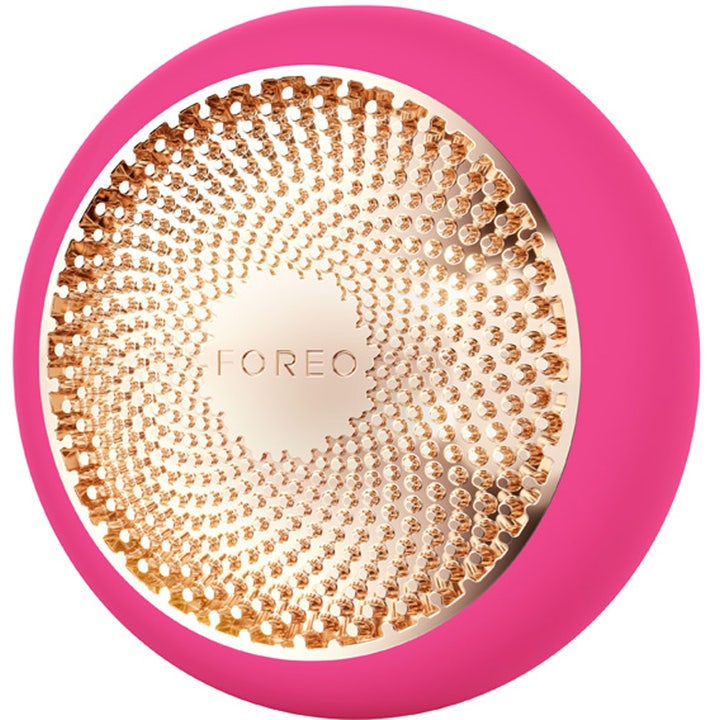 FOREO UFO 3 Fuchsia 1 st lyxig återfuktande hudvärdsteknologi med fuchsia silikon och guldplatta för ansiktsbehandling hemma