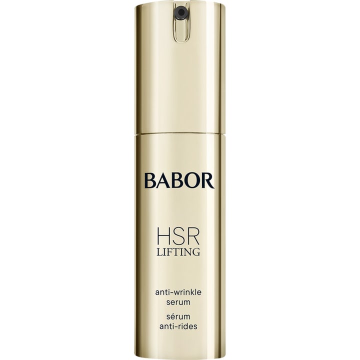 Babor HSR Lifting Anti-Wrinkle Serum anti-age lyftserum mot antirynkor i en guldglänsande cylinderformad flaska.