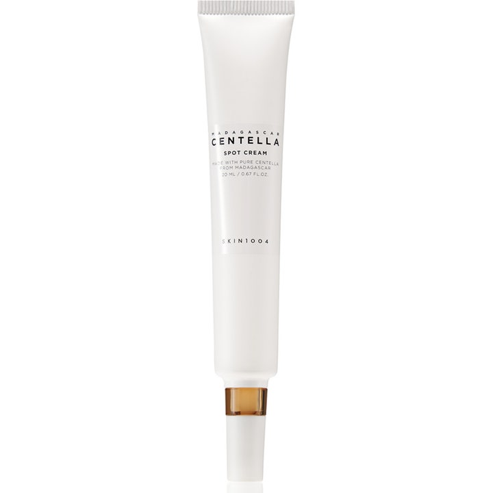 Skin1004 Madagascar Centella Spot Cream 20 ml centella spot cream acne behandling i vit tub med guldlock.