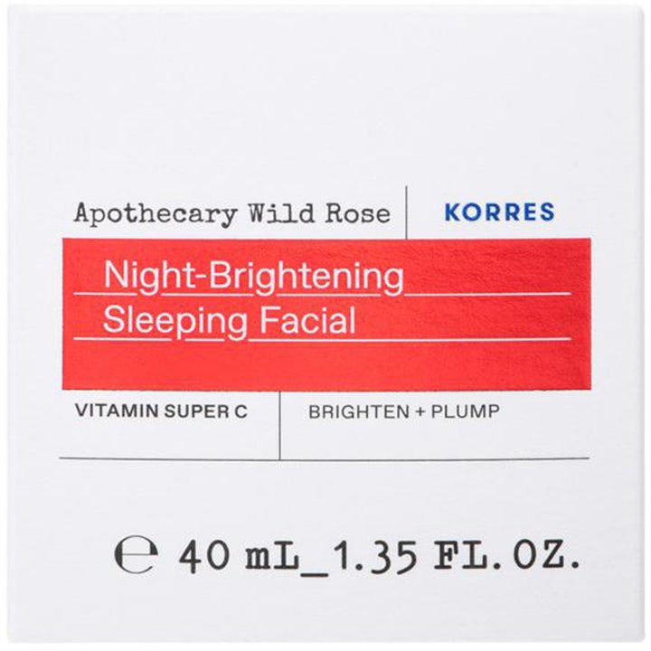 KORRES Apothecary Wild Rose 40 ml lystergivande nattkräm i vit ytterkartong med rött fält