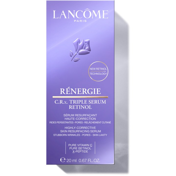 Lancôme Rénergie C.R.x Triple Serum Retinol 20 ml serum mot rynkor i lila ytterkartong med Pure Vitamin C och Retinol