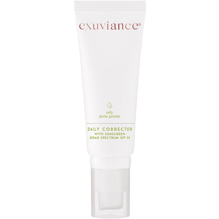Exuviance Daily Corrector SPF 35 50 ml exuviance dagkräm aknebenägen hud med daglig hudutjämning i vit tub med pump.
