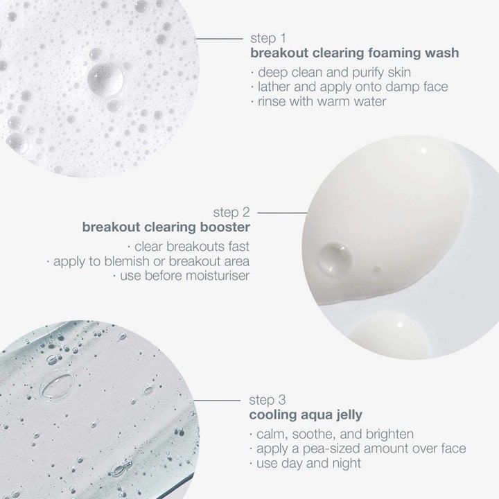 Dermalogica Clear Start Breakout Clearing Kit aknebehandling kit med texturbilder av rengöringsskum booster och gel