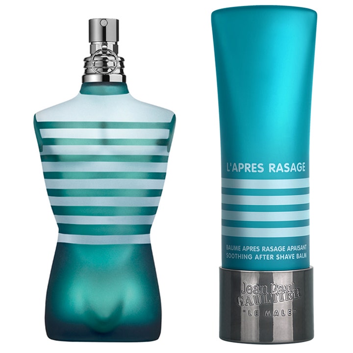 Jean Paul Gaultier Le Male Set 175 ml parfymset med blårandig torsoformad flaska och lugnande after shave balm