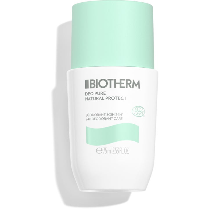 Biotherm Deo Pure Natural Protect 75 ml eko-certifierad deo som ger 24h skydd i vit roll-on flaska med mintgrönt lock