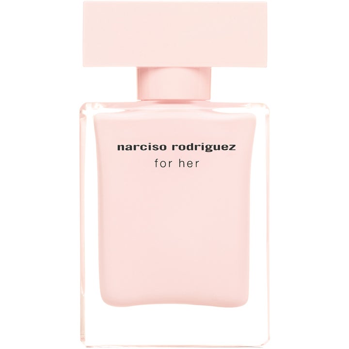 Narciso Rodriguez For Her Eau de Parfum 30ml parfym dam i en ljusrosa rektangulär glasflaska med matchande kork