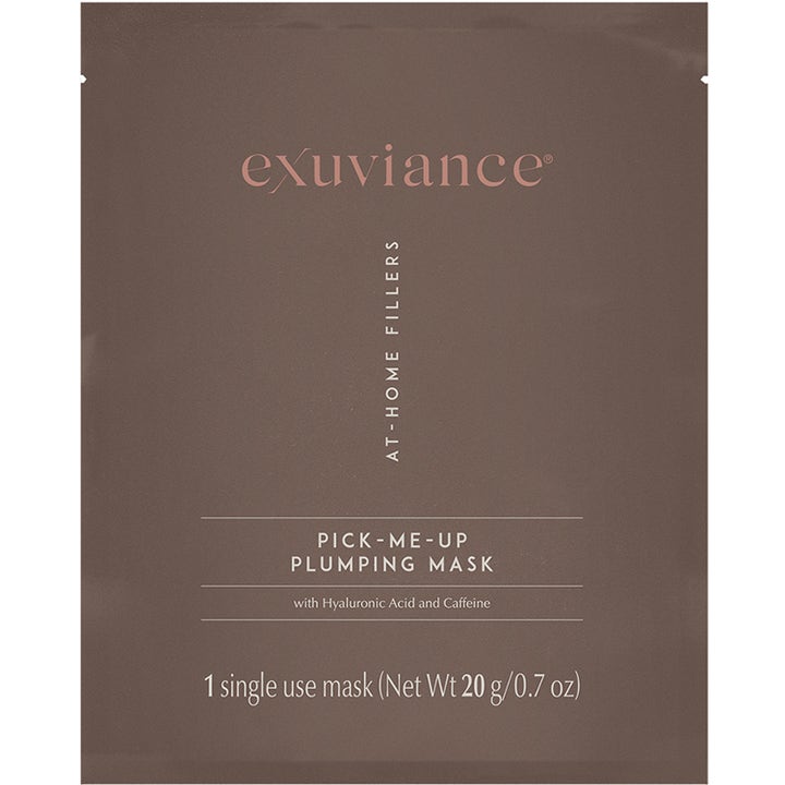 Exuviance Pick-Me-Up Plumping Mask 20 g återfuktande ansiktsmask med hyaluronsyra i brun engångsförpackning