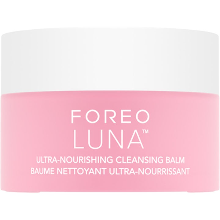 FOREO LUNA Ultra-Nourishing Cleansing Balm 75 ml fuktgivande rengöringsprodukt i en rosa burk med vitt lock