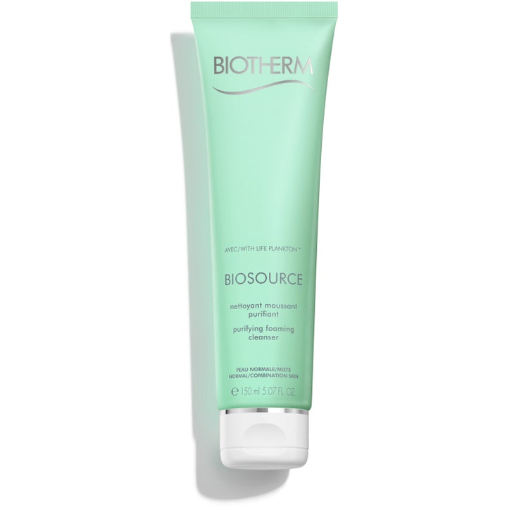 Biotherm Biosource 150 ml mild ansiktsrengöring Biotherm i en mintgrön tub med biosource rengöringsskum som ger ren hy.