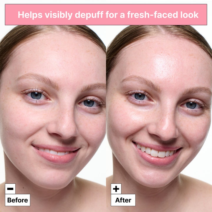 Dr.Jart+ Cryo Sorbet Icy Facial Mask 3 g ansiktsmask visar före och efter hur den dämpar svullnad för en piggare look