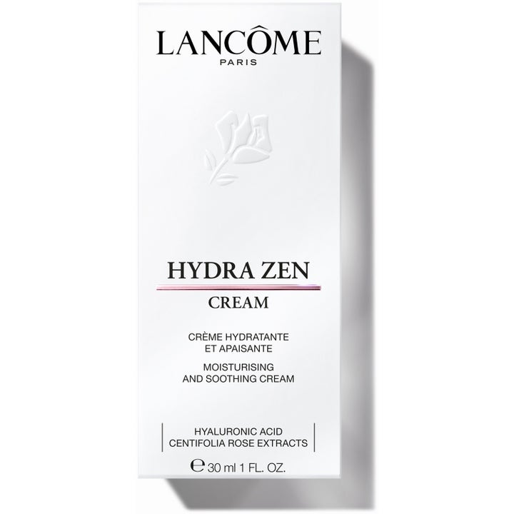 Lancôme Hydra Zen Anti-Stress Day Cream 30 ml lugnande ansiktskräm i vit ytterbox med hyaluronsyra och rosextrakt.