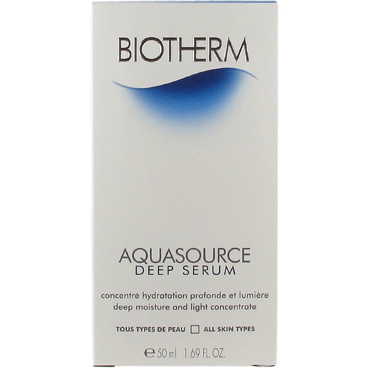 Biotherm Aquasource Deep Serum 50 ml aquasource återfuktande serum i vit ytterkartong med blå våg och silvertext.