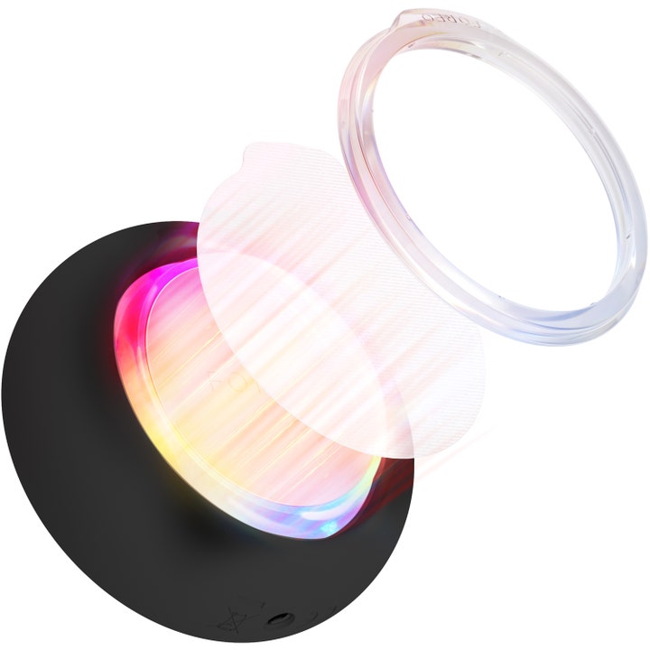 FOREO UFO 3 Black 1 st hudvård teknologi ger ansiktsbehandling hemma med led-ljus och visar maskdelar
