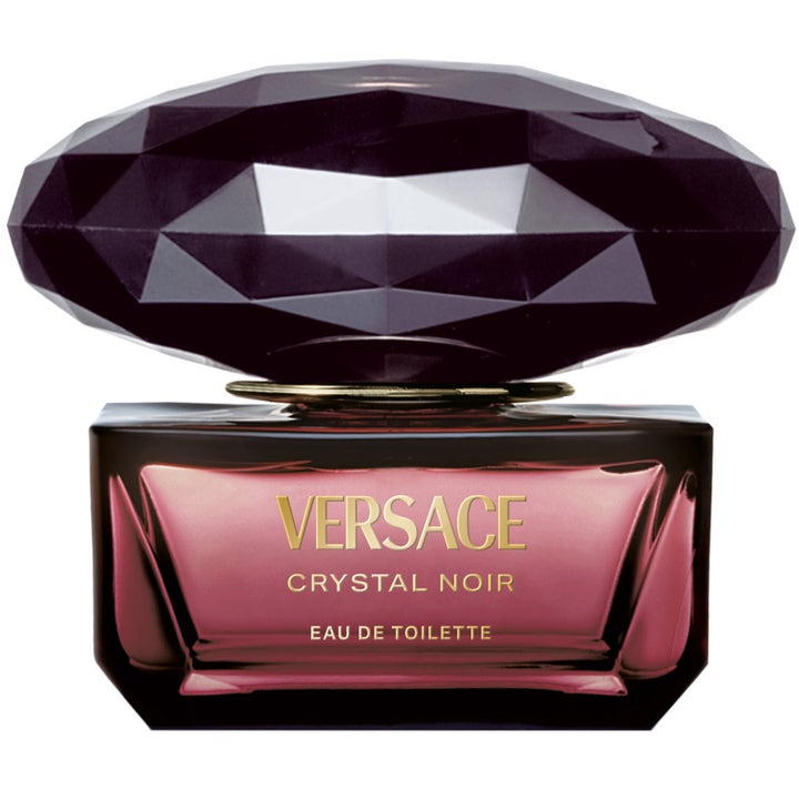 Versace Crystal Noir Eau de Toilette 50 ml exklusiv kryddig parfym dam i mörkröd glasflaska med stor svart diamantformad kork