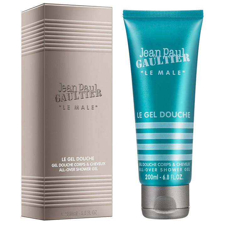Jean Paul Gaultier Le Male 200 ml le male duschgel i blårandig tub med silverlock och matchande räfflad ask