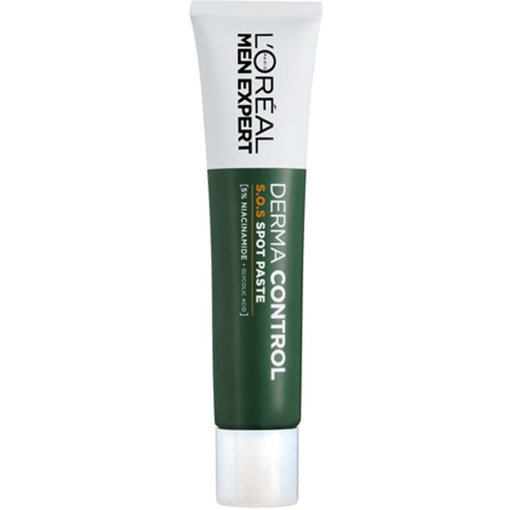 L'Oréal Men Expert Derma Control SOS Spot Paste 15 ml aknebehandling ansiktsvård män i mörkgrön och vit tub