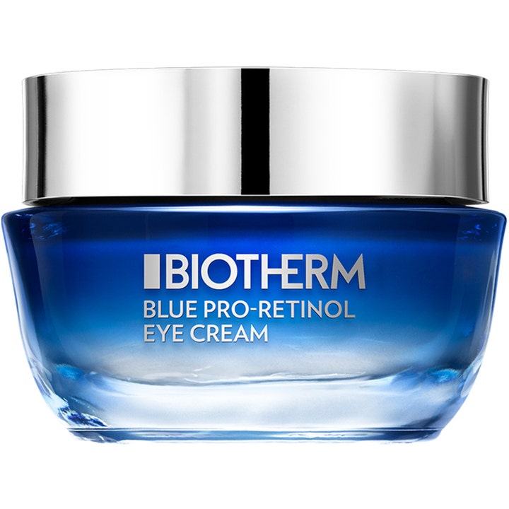 Biotherm Blue Pro-Retinol Eye Cream 15 ml anti age ögonkräm för mogen hud i en blå tonad glasburk med silverlock