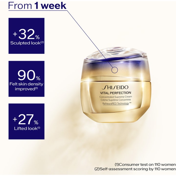 Shiseido Vital Perfection Concentrated Supreme Cream 50 ml lyftande dagkräm i guldglänsande lyxig glasburk