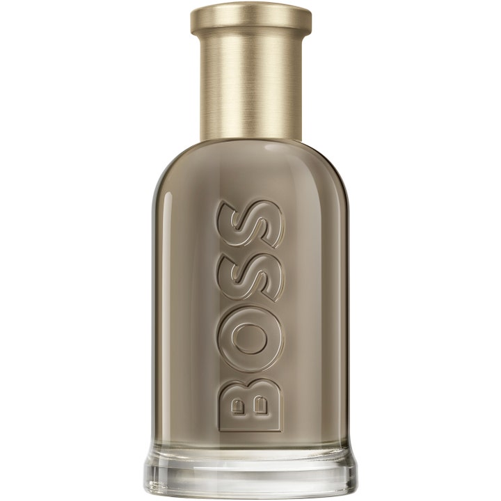 Hugo Boss Boss Bottled Eau de Parfum 50 ml elegant herrparfym i glasflaska med präglad text och guldfärgad kork