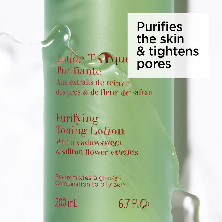Clarins Purifying Toning Lotion 400 ml talgkontroll ansiktsvatten i grön flaska som renar och drar ihop porer.