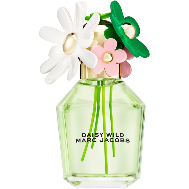 Marc Jacobs Daisy Wild Eau de Parfum 100 ml fräsch daisy parfym i grön glasflaska med vita och rosa blommor på guldlock