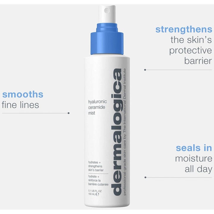Dermalogica Hyaluronic Ceramide Mist 150 ml återfuktande ansiktsspray i vit flaska som slätar ut fina linjer.