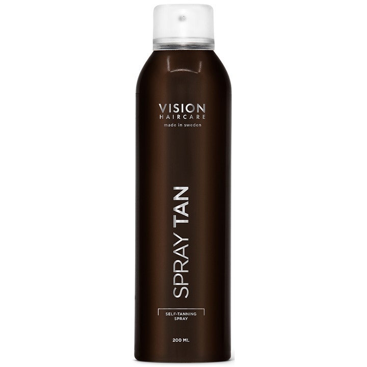 Vision Haircare Spray Tan 200 ml brun utan sol spray för kroppen ger solkysst brun hud i mörkbrun flaska med vitt lock