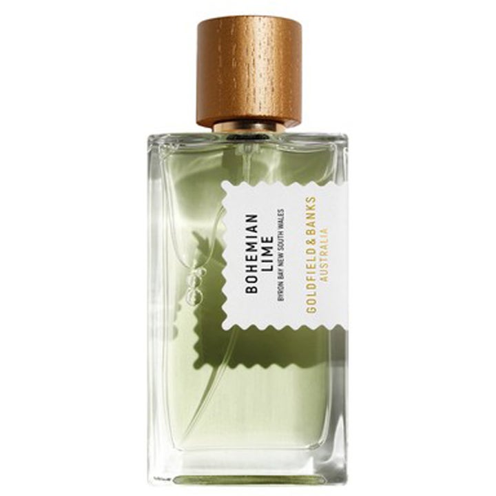 Goldfield & Banks Bohemian Lime Eau de Parfum 100ml parfym i glasflaska med ljusgrön vätska och brunt trälock