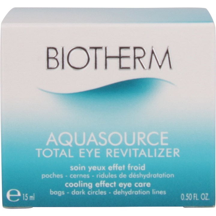 Biotherm Aquasource Total Eye Revitalizer 15 ml lystergivande ögonkräm mot mörka ringar i blåvit kartong