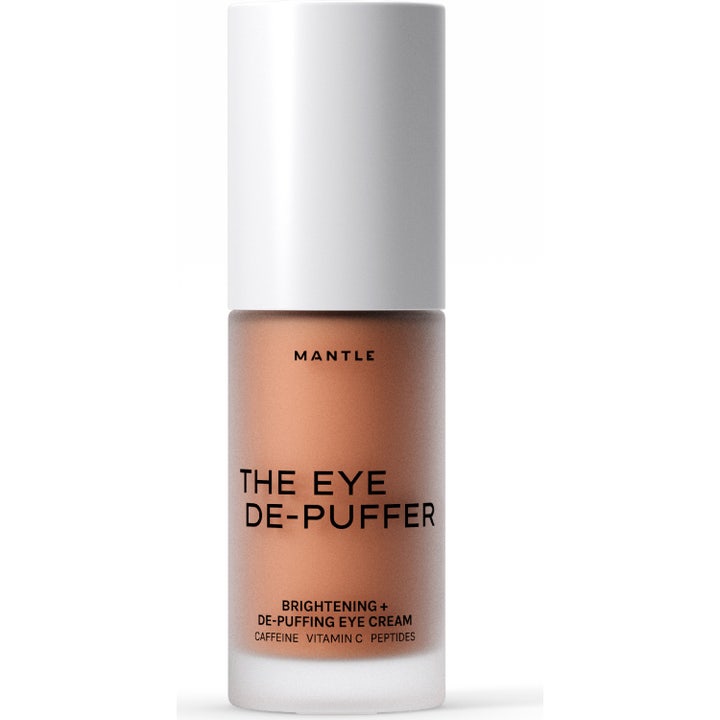 Mantle The Eye De-Puffer 15 ml anti-svullnad ögonkräm med koffein i frostad glasflaska med vitt lock