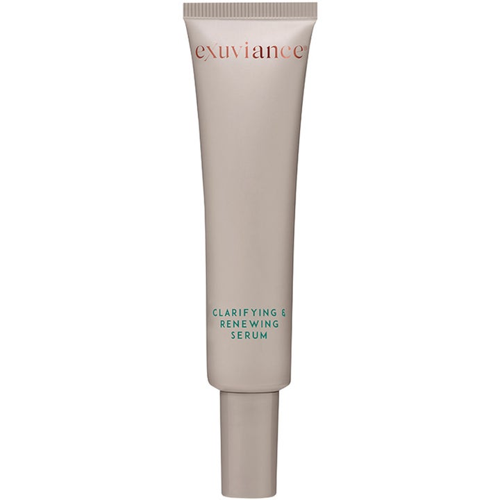 Exuviance Clarifying & Renewing Serum 30ml exfolierande ansiktsserum förnyar huden i en beige tub med teal text