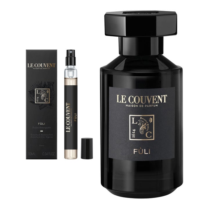 Le Couvent Remarkable Perfumes Füli EdP parfym i svart glasflaska med matchande reseförpackning och ytterkartong