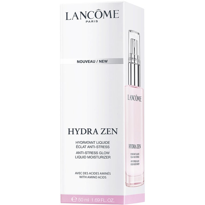 Lancôme Hydra Zen Liquid Moisturizer 50 ml återfuktande ansiktskräm i en vit ytterkartong med bild på rosa flaska