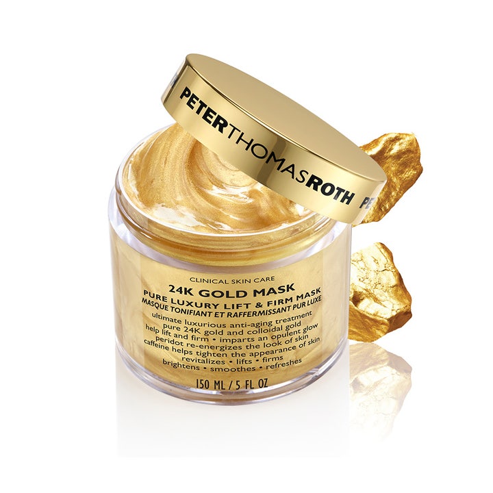 Peter Thomas Roth 24K Gold Mask 50 ml ansiktsmask med lyftande effekt visar krämig guldgel i en öppen burk.