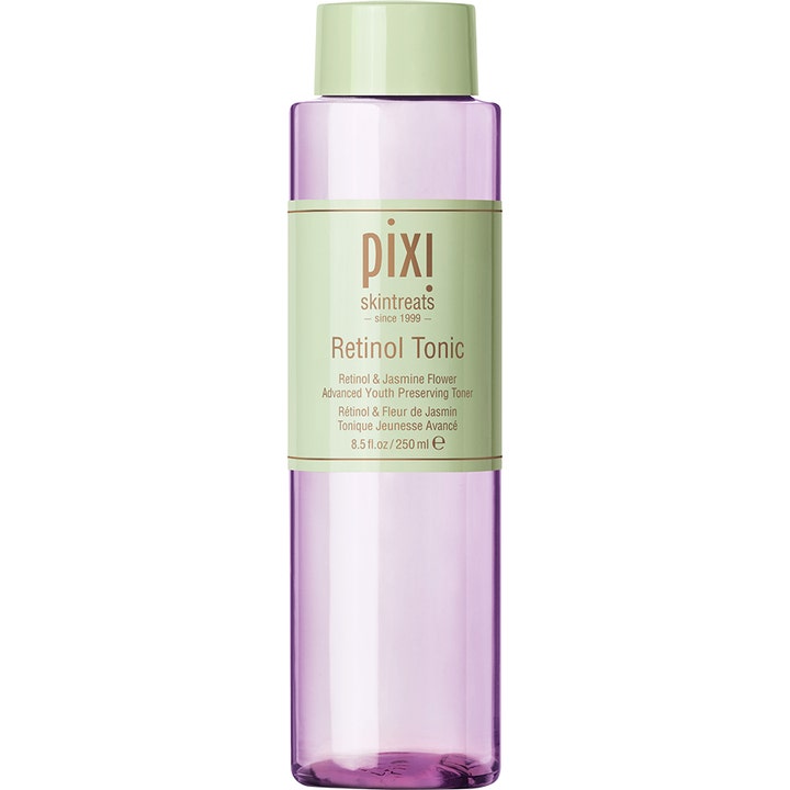 Pixi Retinol Tonic 250 ml anti-aging föryngring tonic i en lila genomskinlig flaska med ljusgrönt skruvlock