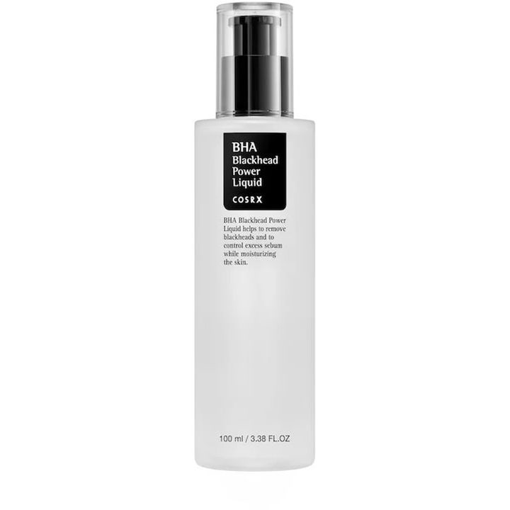 Cosrx BHA Blackhead Power Liquid 100 ml exfolierande ansiktsvatten i vit frostad flaska med svart pump