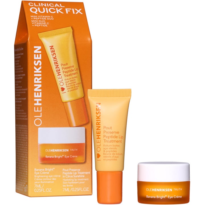 Olehenriksen Clinical Quick Fix Mini Vitamin C + Peptide Duo 2x7 ml lystergivande kit med gul tub och orange glasburk