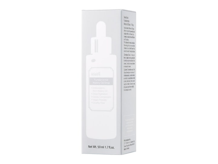 Klairs Fundamental Watery Oil Drop Serum 50 ml antioxidantrikt återfuktande serum i vit box med vegansk text