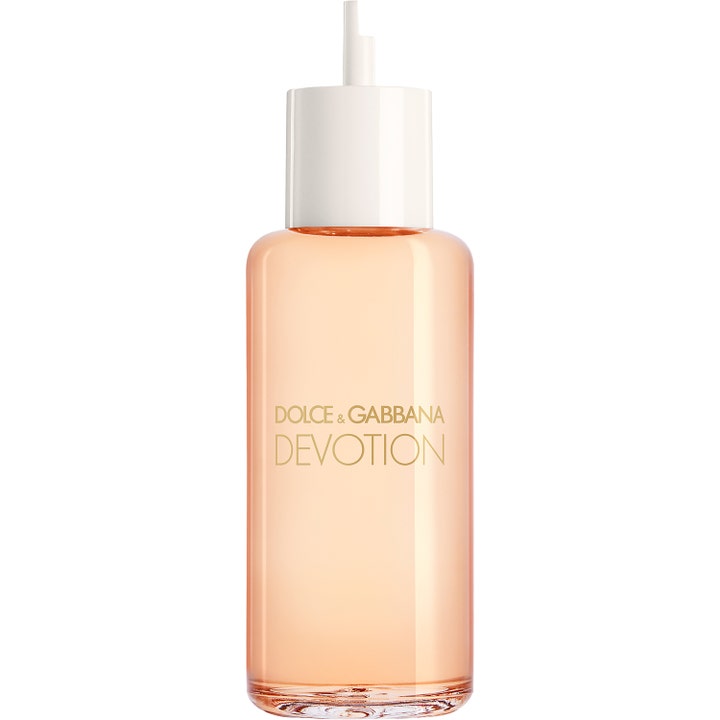 Dolce & Gabbana Devotion Eau de Parfum 150 ml refill med persikofärgad vätska i flaska med vitt munstycke