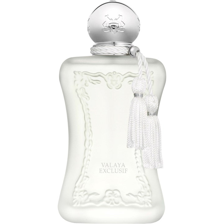 Parfums de Marly Valaya Exclusif 75 ml designer sensuell parfym i vit frostad glasflaska med silverlock och tofsar