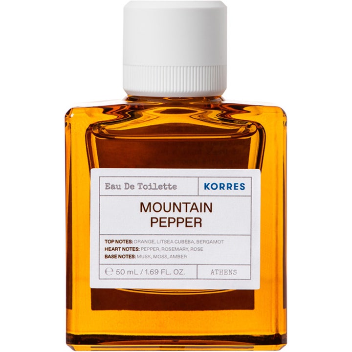 KORRES Mountain Pepper Eau de Toilette 50 ml citrus kryddig parfym i bärnstensfärgad glasflaska med vitt lock