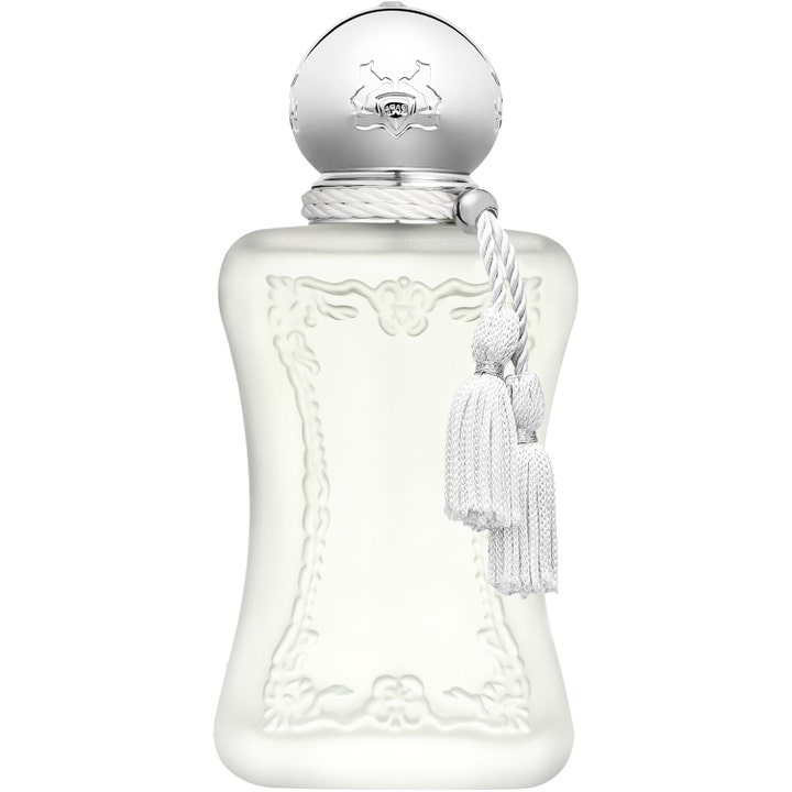 Parfums de Marly Valaya Eau de Parfum 30 ml elegant parfym i vit flaska av frostat glas med silverlock och vit tofs