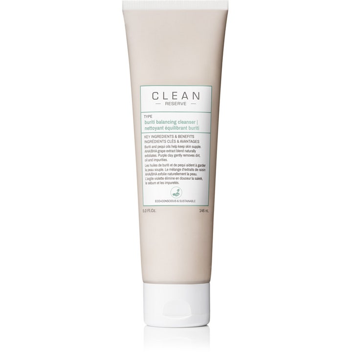 CLEAN RESERVE Buriti Balancing Cleanser 146 ml naturlig ansiktsrengöring i beige tub med vitt lock som ger balanserad hy