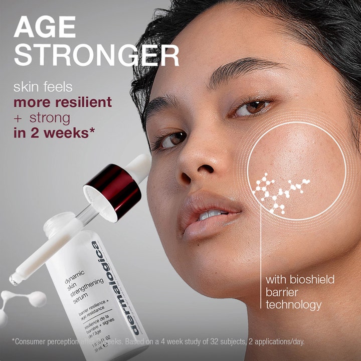 Dermalogica Dynamic Skin Strengthening Serum 30 ml hudstärkande serum ger anti-age hudbarriär och visas med texten Age Stronger.