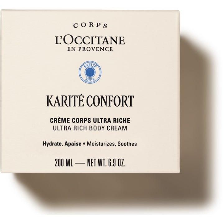 L'Occitane en Provence Shea Butter Ultra Rich Body Cream 200 ml återfuktande kroppskräm i beige ytterförpackning.