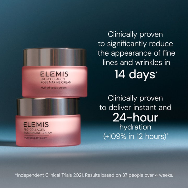 Elemis Pro-Collagen Rose Marine Cream 50 ml kollagen dagkräm återfuktande i rosa burkar som reducerar linjer på 14 dagar.