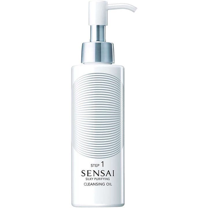 Sensai Silky Purifying Cleansing Oil 150 ml lyxig oljerengöring ansikte för djuprengöring i vit flaska med silverpump.