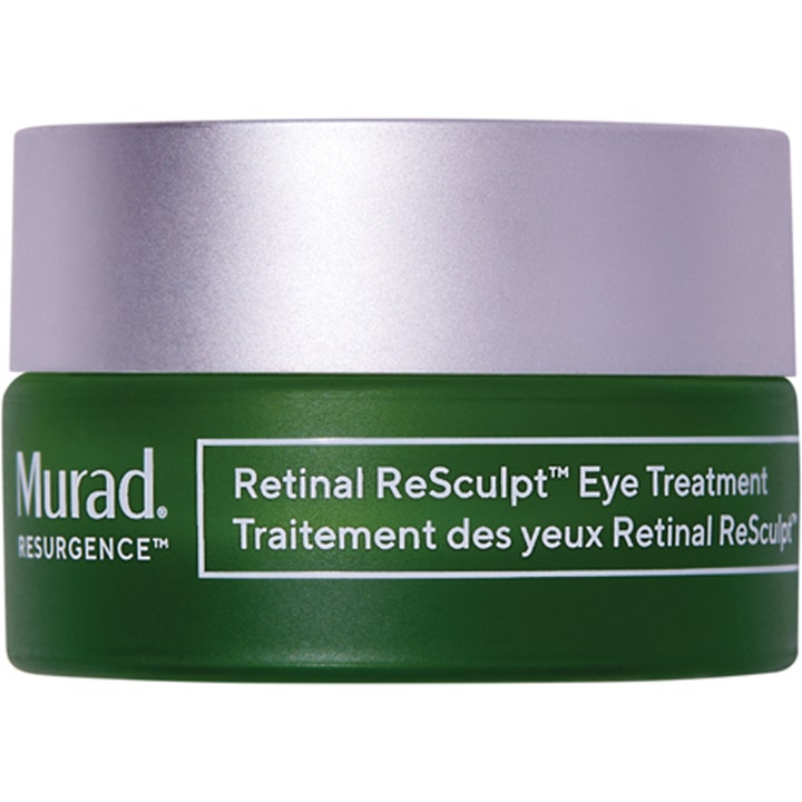 Murad Retinal ReSculpt Eye Treatment intensiv retinal ögonbehandling i grön burk med silverlock för ögonkontur.